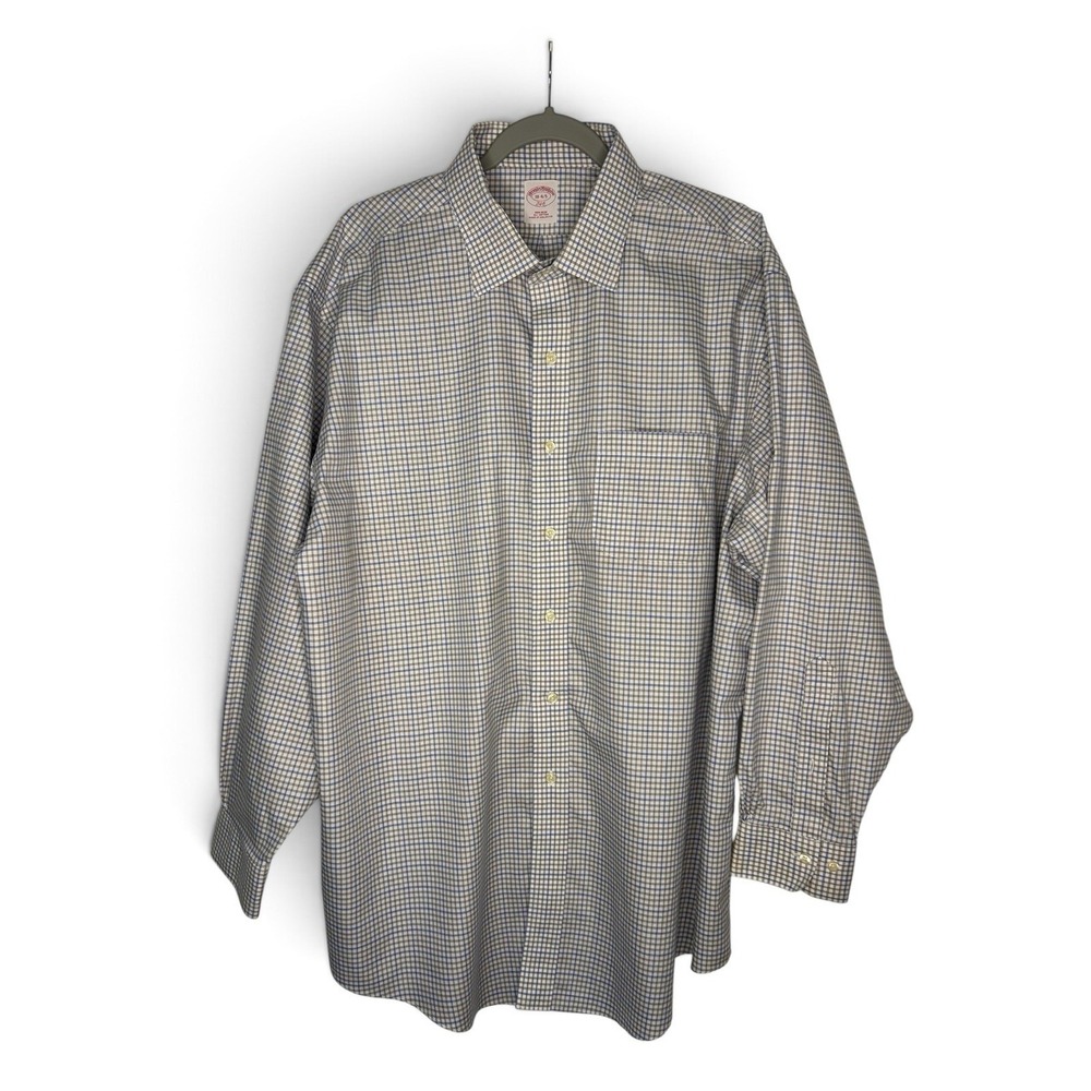 Brooks Brothers 346 Men's 18 34/35 Blue Check Non-Iron Cotton Dress Shirt